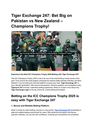 Tiger Exchange 247_ Bet Big on Pakistan vs New Zealand – Champions Trophy!