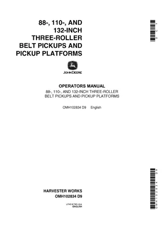 John Deere 88- 110- and 132-Inch Three-Roller Belt Pickups and Pickup Platforms Operator’s Manual Instant Download (Publication No.OMH102834)