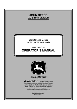 John Deere 180SL 220SL and 260SL Walk Greens Mower Operator’s Manual Instant Download (PIN030001-) (Publication No.OMTCU32822)