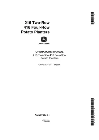 John Deere 216 Two-Row 416 Four-Row Potato Planters Operator’s Manual Instant Download (Publication No.OMN97524)