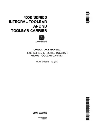 John Deere 400B Series Integral Toolbar and 9B Toolbar Carrier Operator’s Manual Instant Download (Publication No.OMN159020)