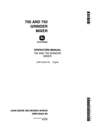 John Deere 700 and 750 Grinder Mixer Operator’s Manual Instant Download (Publication No.OMN159324)