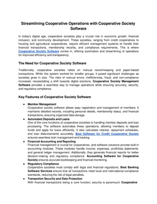 Streamlining Cooperative Operations with Cooperative Society Software