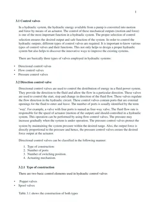 hydraulic outputs, different types of control valves are required. It is important to know various