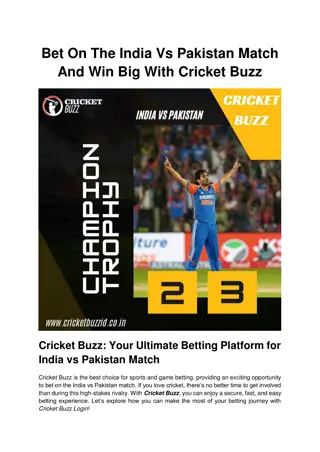 Bet On The India Vs Pakistan Match And Win Big With Cricket Buzz