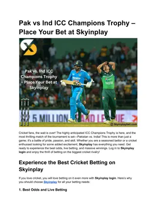 Pak vs Ind ICC Champions Trophy – Place Your Bet at Skyinplay