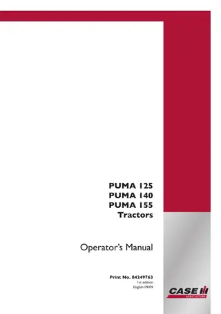 Case IH PUMA 125 PUMA 140 PUMA 155 Tractors Operator’s Manual Instant Download (Publication No.84249763)