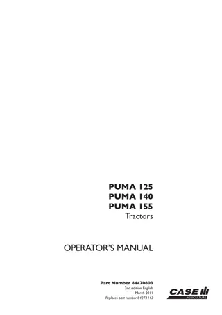 Case IH PUMA 125 PUMA 140 PUMA 155 Tractors Operator’s Manual Instant Download (Publication No.84470803)