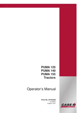 Case IH PUMA 125 PUMA 140 PUMA 155 Tractors Operator’s Manual Instant Download (Publication No.87704358)