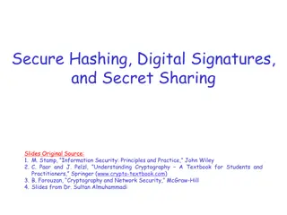 Secure Hashing, Digital Signatures, and Secret Sharing Principles