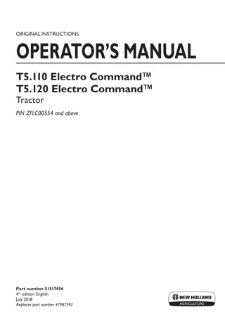 New Holland T5.110 Electro Command™ T5.120 Electro Command™ Tractor (Pin.ZFLC00554 and above) Operator’s Manual Instant Download (Publication No.51517456)