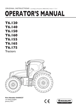 New Holland T6.120 T6.140 T6.150 T6.160 T6.155 T6.165 T6.175 Tractors Operator’s Manual Instant Download (Publication No.84484527)