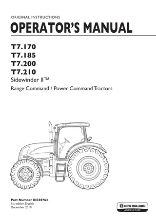 New Holland T7.170 T7.185 T7.200 T7.210 Sidewinder II™ Range Command Power Command Tractors Operator’s Manual Instant Download (Publication No.84350762)