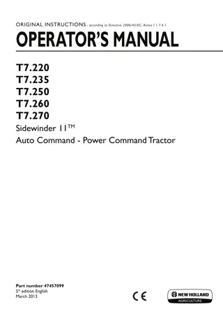 New Holland T7.220 T7.235 T7.250 T7.260 T7.270 Sidewinder II™ Auto Command Power Command Tractor Operator’s Manual Instant Download (Publication No.47457099)