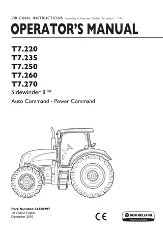 New Holland T7.220 T7.235 T7.250 T7.260 T7.270 Sidewinder II™ Auto Command Power Command Tractors Operator’s Manual Instant Download (Publication No.84360297)