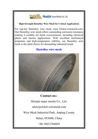 High-Strength Hastelloy Wire Mesh for Critical Applications