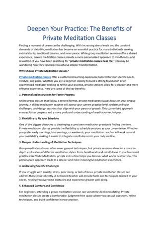 Deepen Your Practice: The Benefits of Private Meditation Classes