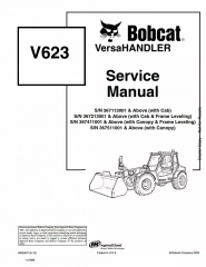 Bobcat V623 VersaHANDLER Telescopic Forklift Service Repair Manual SN 367113001 AND Above (with Cab)