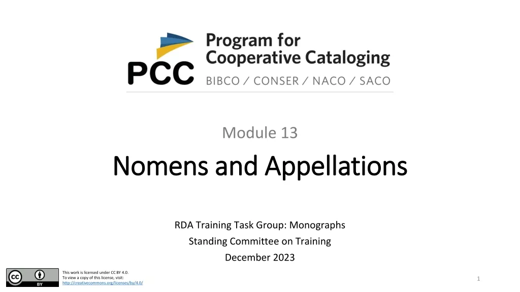 Nomen Entity in RDA Training Module