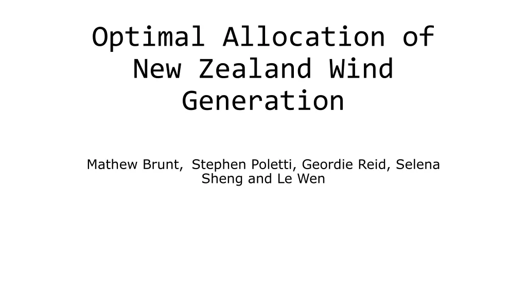 Optimal Allocation of New Zealand Wind Generation Study