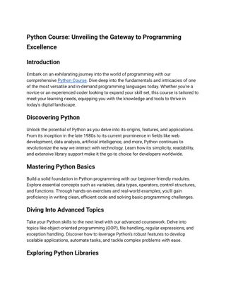 Python Course_ Unveiling the Gateway to Programming Excellence