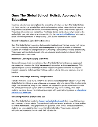 Guru The Global School  Holistic Approach to Education