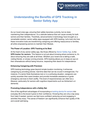 Understanding the Benefits of GPS Tracking in Senior Safety App