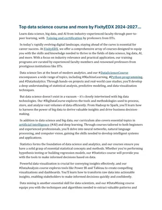 Top data science course and more by FixityEDX 2024-2027...