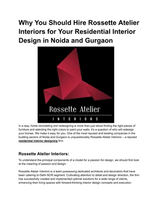 Why You Should Hire Rossette Atelier Interiors for Your Residential Interior Design in Noida and Gurgaon