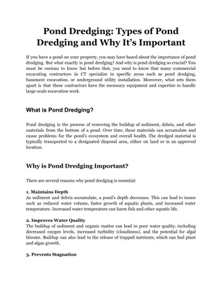 Pond Dredging_ Types of Pond Dredging and Why It’s Important