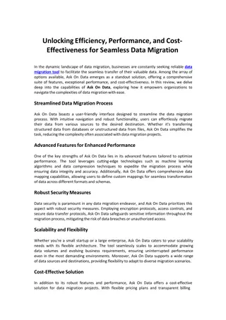 Unlocking Efficiency, Performance, and Cost Effectiveness for Data Migration Solutions