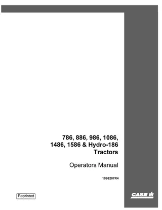 Case IH 786 886 986 1086 1486 1586 & Hydro-186 Tractors Operator’s Manual Instant Download (Publication No.1096207R4)