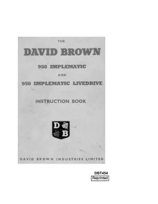 Case IH David Brown 950 Implematic Livedrive Tractor Operator’s Manual Instant Download (Publication No.DBT454)
