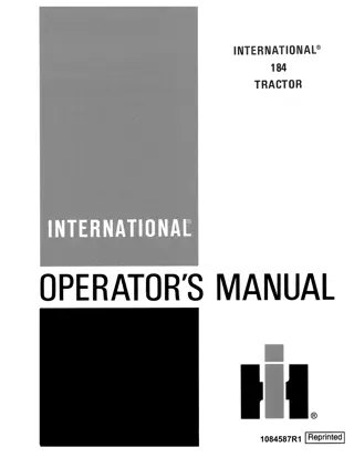 Case IH International 184 Tractor Operator’s Manual Instant Download (Publication No.1084587R1)