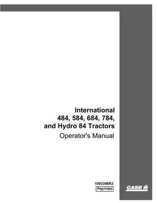 Case IH International 484 584 684 784 and Hydro 84 Tractors Operator’s Manual Instant Download (Publication No.1093396R2)