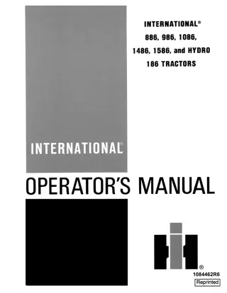 Case IH International 886 986 1086 1486 1586 and Hydro 186 Tractors Operator’s Manual Instant Download (Publication No.1084462R6)