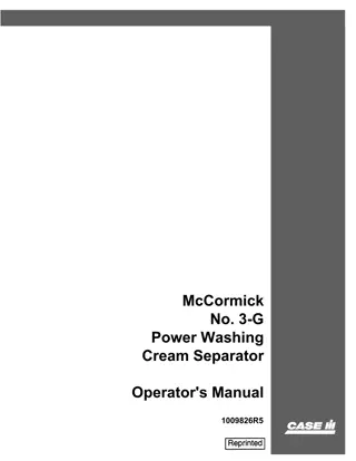 Case IH McCormick No.3-G Power Washing Cream Separator Operator’s Manual Instant Download (Publication No.1009826R5)