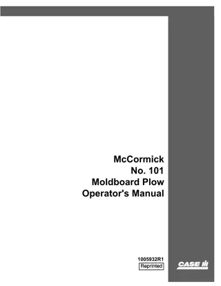 Case IH McCormick No.101 Moldboard Plow Operator’s Manual Instant Download (Publication No.1005932R1)
