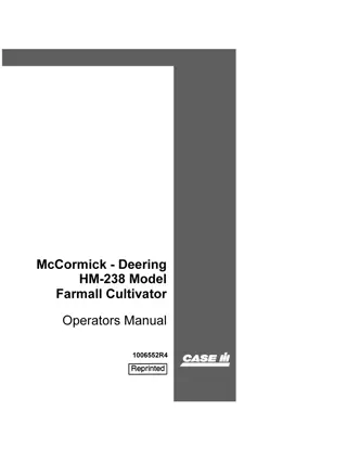 Case IH McCormick-Deering HM-238 Model Farmall Cultivator Operator’s Manual Instant Download (Publication No.1006552R4)