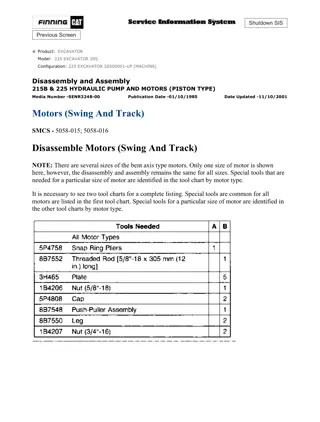 Caterpillar Cat 225 EXCAVATOR (Prefix 20S) Service Repair Manual Instant Download