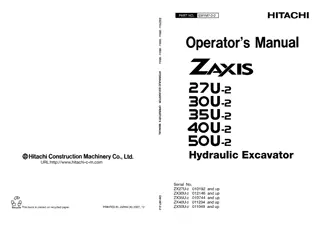 Hitachi Zaxis 27U-2 30U-2 35U-2 40U-2 50U-2 Hydraulic Excavator Operator’s Manual Instant Download (PART NO. EM1M7-2-2)