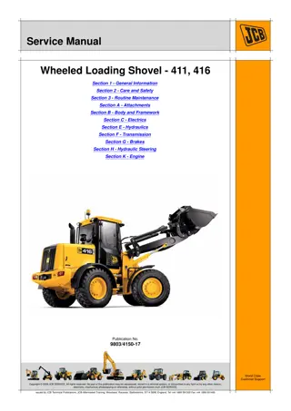 JCB 411, 416 Wheeled Loading Shovel Service Repair Manual Instant Download