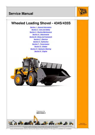 JCB 434S, 435S Wheeled Loading Shover Service Repair Manual Instant Download (434S From machine 1244000; 435S From 2063353 to 2063382)