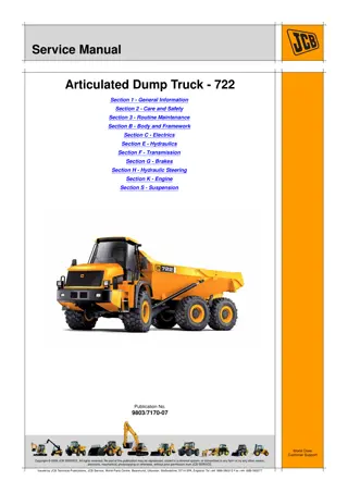 JCB 722 Articulated Dump Truck Service Repair Manual Instant Download (Serial No From 833000 to 833200; From 833201 to 833999)