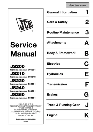 JCB JS200 JS210 JS220 JS240 JS260 TRACKED EXCAVATOR Service Repair Manual Instant Download