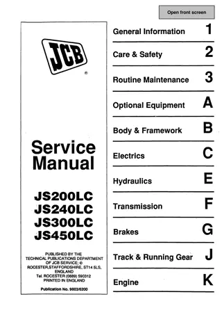 JCB JS200LC JS240LC JS300LC JS450LC TRACKED EXCAVATOR Service Repair Manual Instant Download