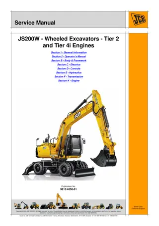 JCB JS200W Tier 2 and Tier 4i Wheeled Excavator Service Repair Manual Instant Download (From 2436101 To 2436300; From 2143861 To 2144192)