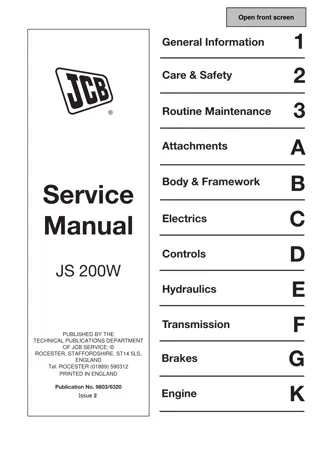 JCB JS200W WHEELED EXCAVATOR Service Repair Manual Instant Download