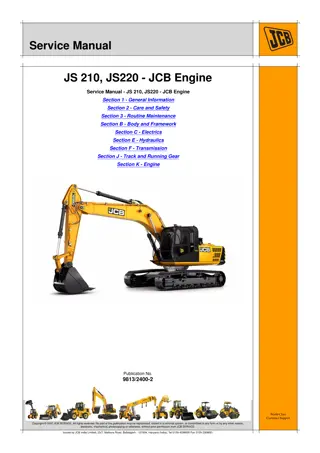 JCB JS210, JS220 (JCB Engine) Tracked Excavator Service Repair Manual Instant Download