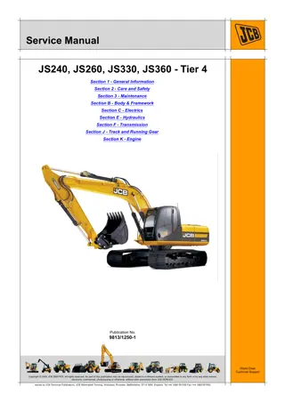 JCB JS240, JS260, JS330, JS360 Tier 4 Tracked Excavator Service Repair Manual Instant Download